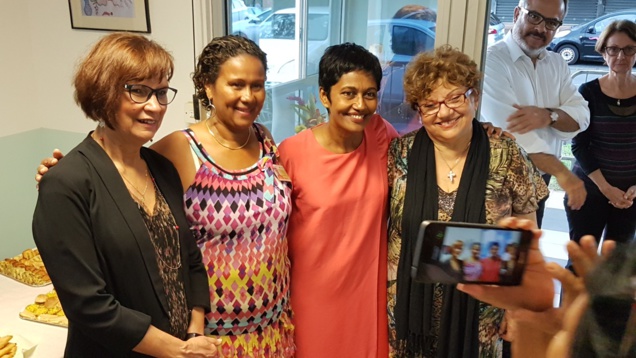 Suzelle Lebihan, Annie Claude Félicité, Ericka Bareigts, et Gabrielle Fontaine lors de l'inauguration