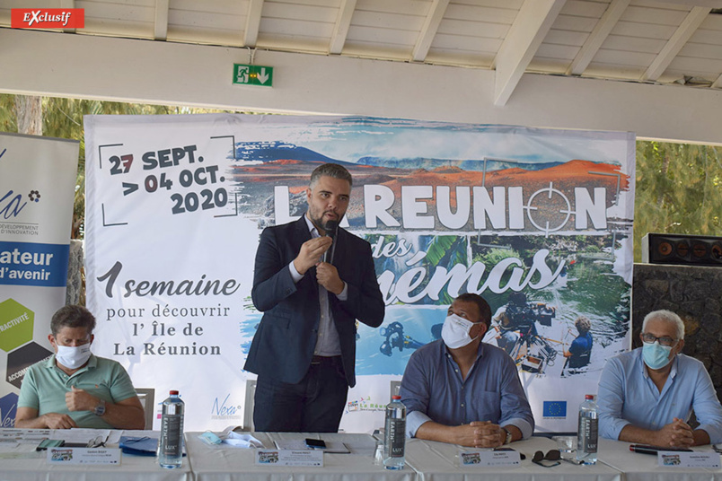 Gaston Bigey, directeur de Nexa, Vincent Payet, vice-président de la Région, Edy Payet, délégué général de l'Agence Film Réunion, et Azzedine Bouali, président de la FRT