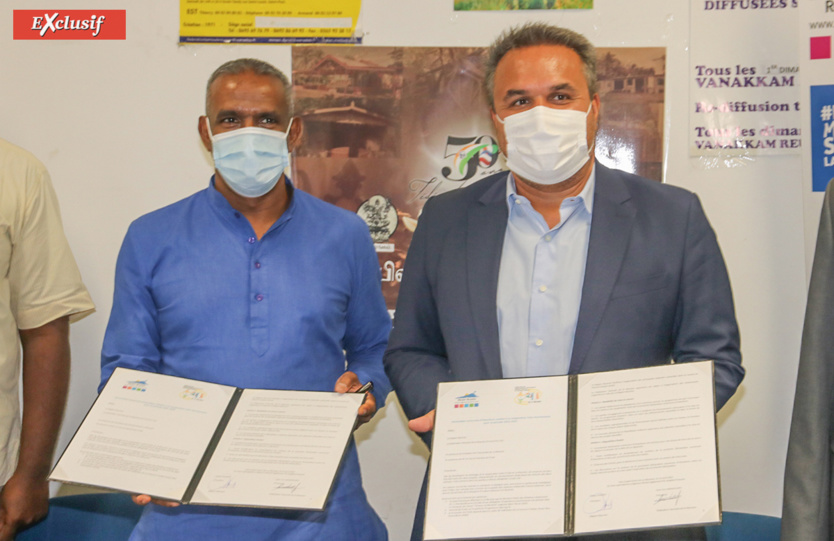 Jean-Luc Amaravady, président de la Fédération Tamoule de La Réunion, et Didier Robert, président de la Région, déclaration commune signée!