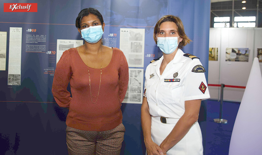 Yasmine Moutien, présidente du CNJOI (Canal Numérique Jeunesse Océan Indien) et le Capitaine Estelle, officier communication du RSMA-R