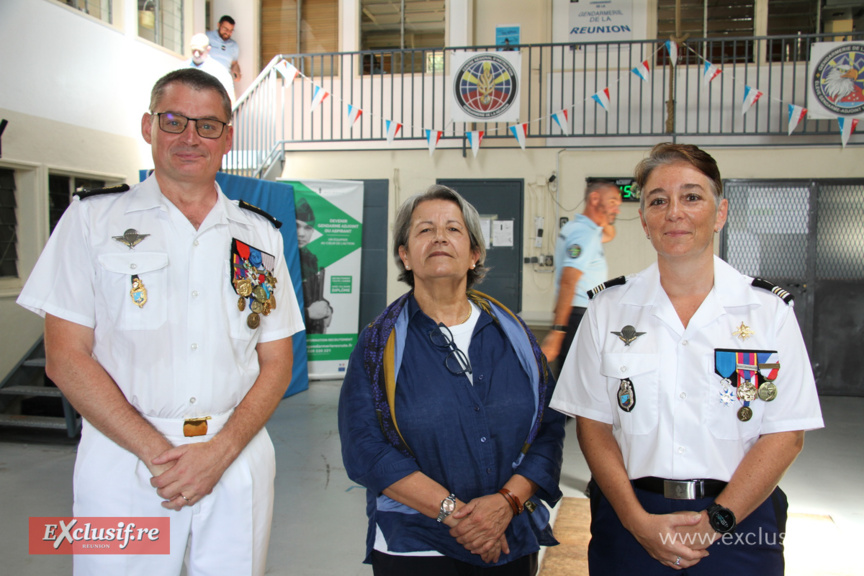 Général Frédéric Labrunye, commandant la Gendarmerie de La Réunion, Fabienne Atzori, procureure générale près la cour d'appel de Saint-Denis, et Laëtitia Delgado, commandant la Section de Recherches de la gendarmerie à Saint-Denis