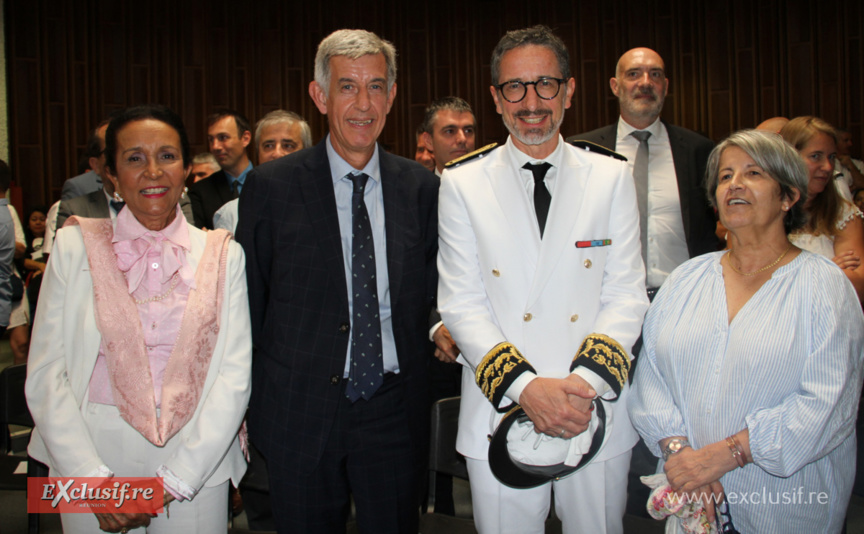 Huguette Bello, présidente de la Région, Alain Chateauneuf, premier président de la cour d'appel de Saint-Denis, Jérôme Filippini, Préfet de La Réunion, et   Fabienne Atzori, procureure générale de La Réunion