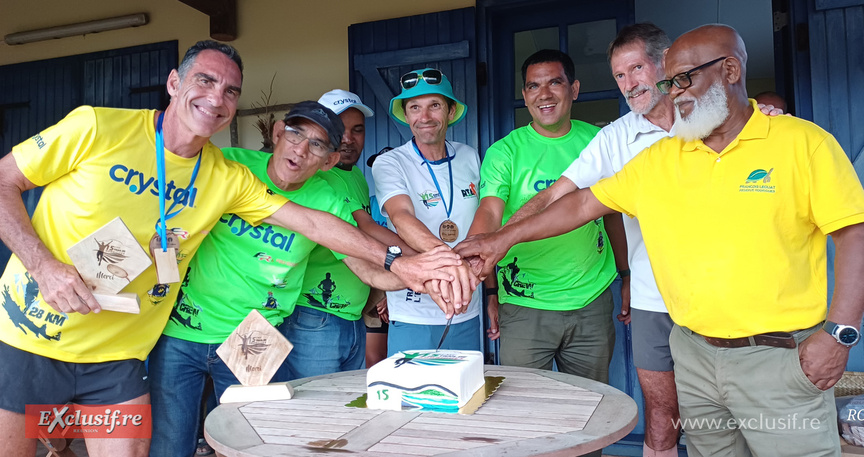 Les pionniers du Trail de Rodrigues autour de Aurèle André le fondateur et d'Arnaud Meunier, président de la Rod Trail Association