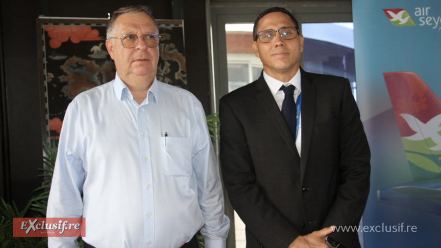 Christian Fouyer, président du directoire Aéroport Roland Garros, et Sandy Benoîton, CEO d'Air Seychelles