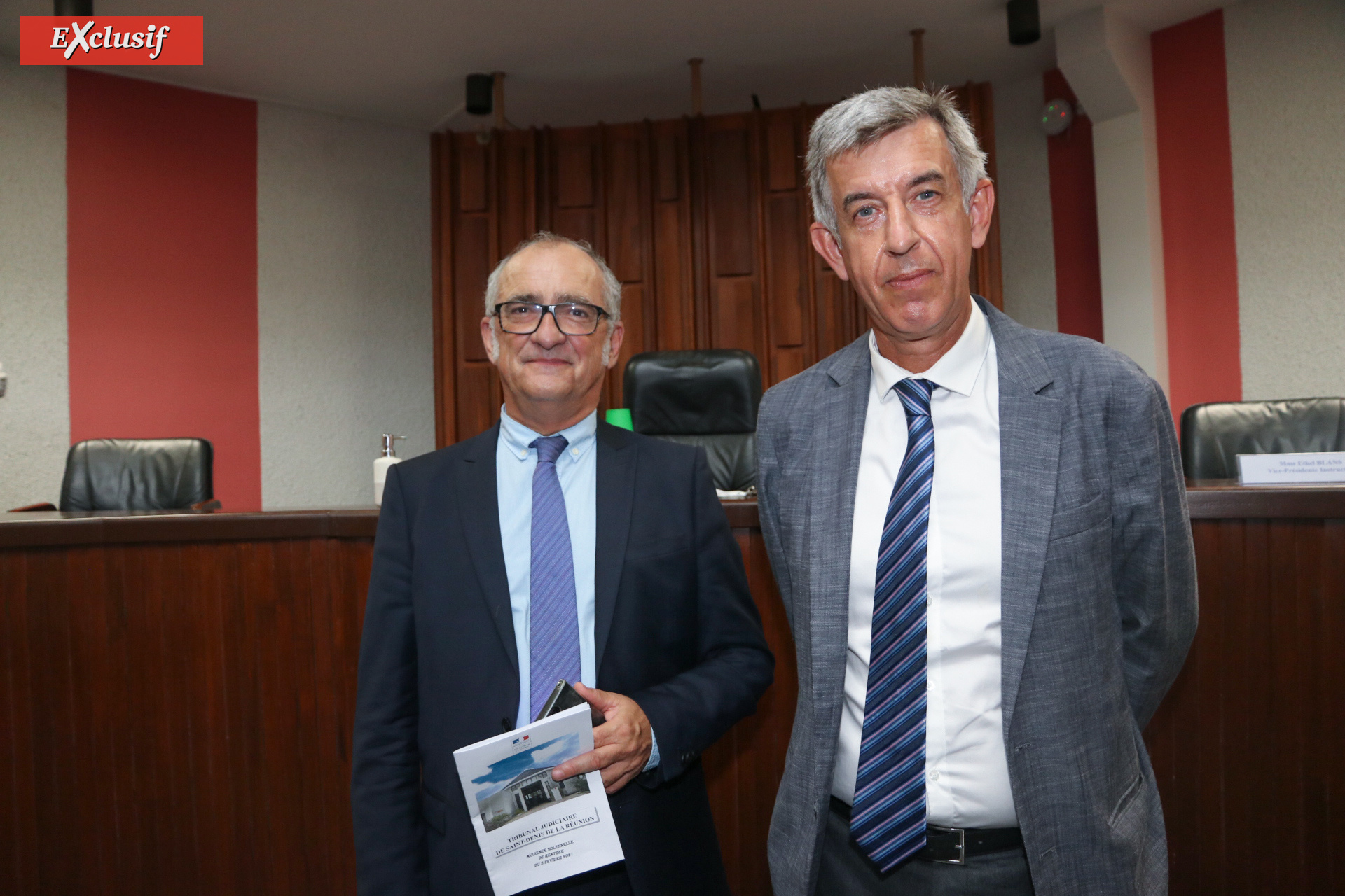 Denis Chausserie-Laprée, procureur général, et Alain Chateauneuf, premier président de la Cour d'appel de Saint-Denis