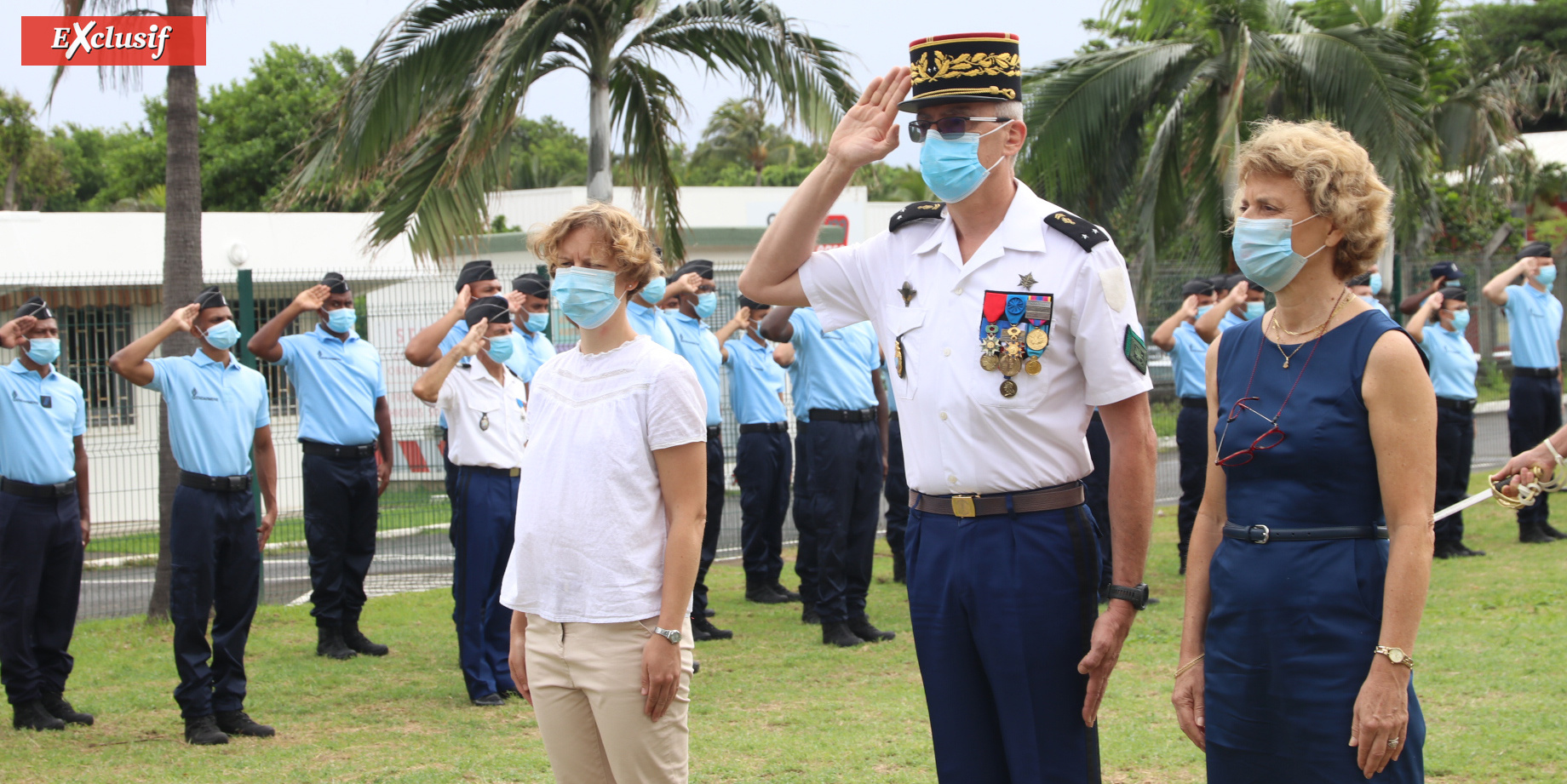 Camille Dagorne, sous-préfète chargée de la mission de cohésion sociale et jeunesse, général Pierre Poty, commandant de la Gendarmerie à La Réunion, et Chantal Manès-Bonnisseai, Rectrice de La Réunion