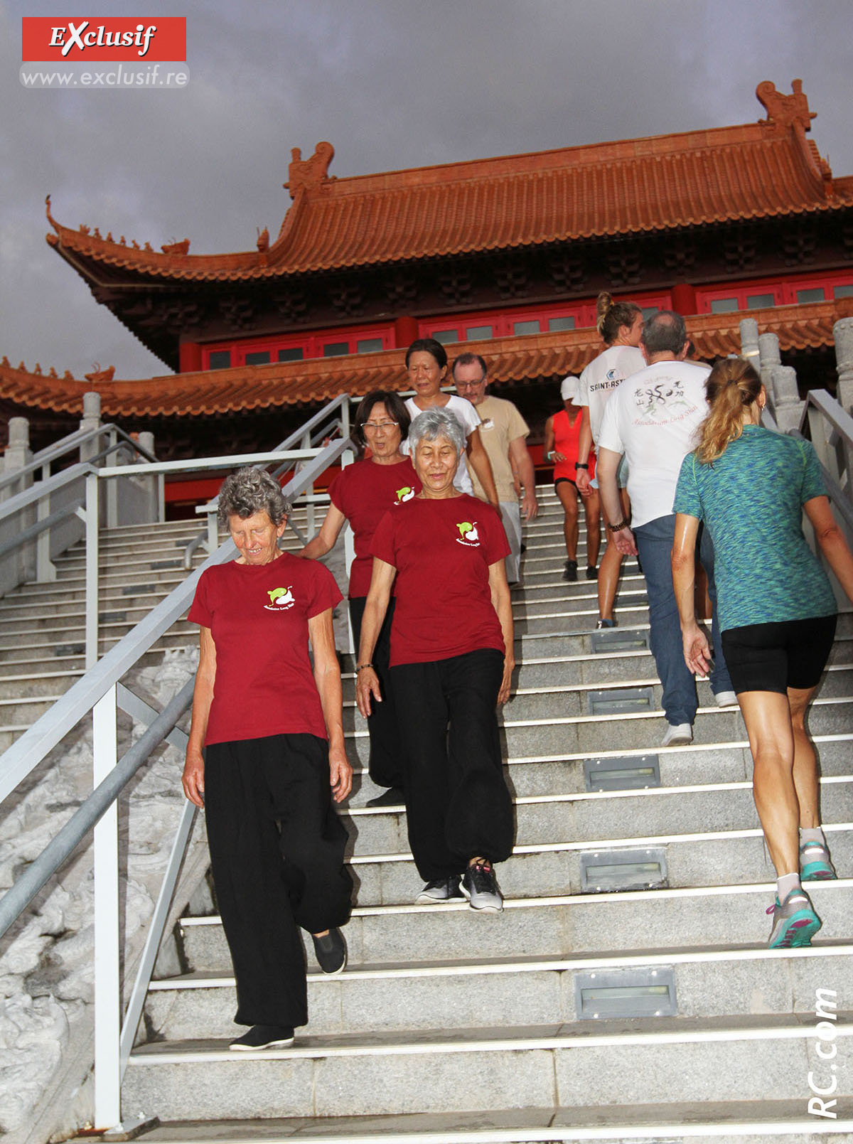 Les élèves de l'association Long Shen ont aussi grimpé et descendu les escaliers