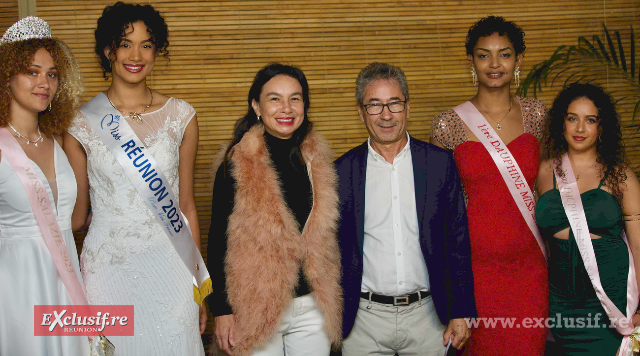 La maire Sidoleine Papaya et Mario Moreau, président du Comité Fête et Traditions, avec Mélanie Odules et Miss Salazie 2023 et ses dauphines