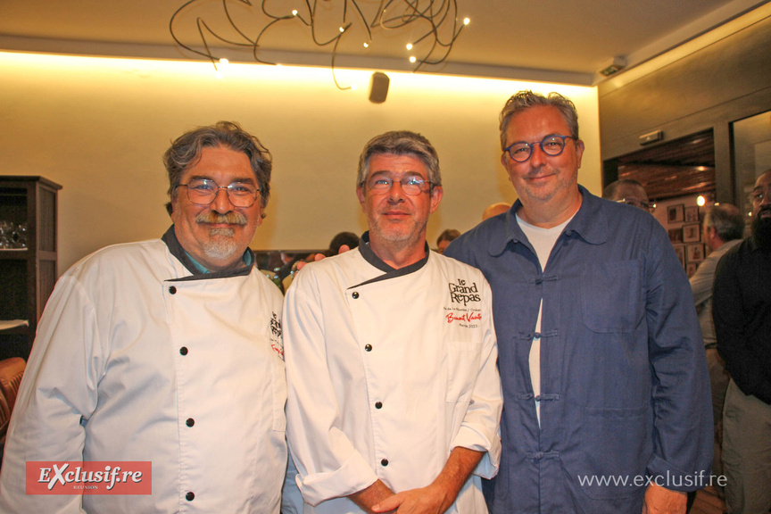 Francisco Gélabert et Bernard Vantaux, chefs qui ont été parrains du Grand Repas auparavant, et Thierry Kasprowicz, du Guide Kaspro