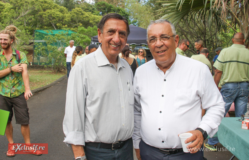 Aziz Patel, d'Exclusif.re, et Gilles Hubert, vice-président du Département