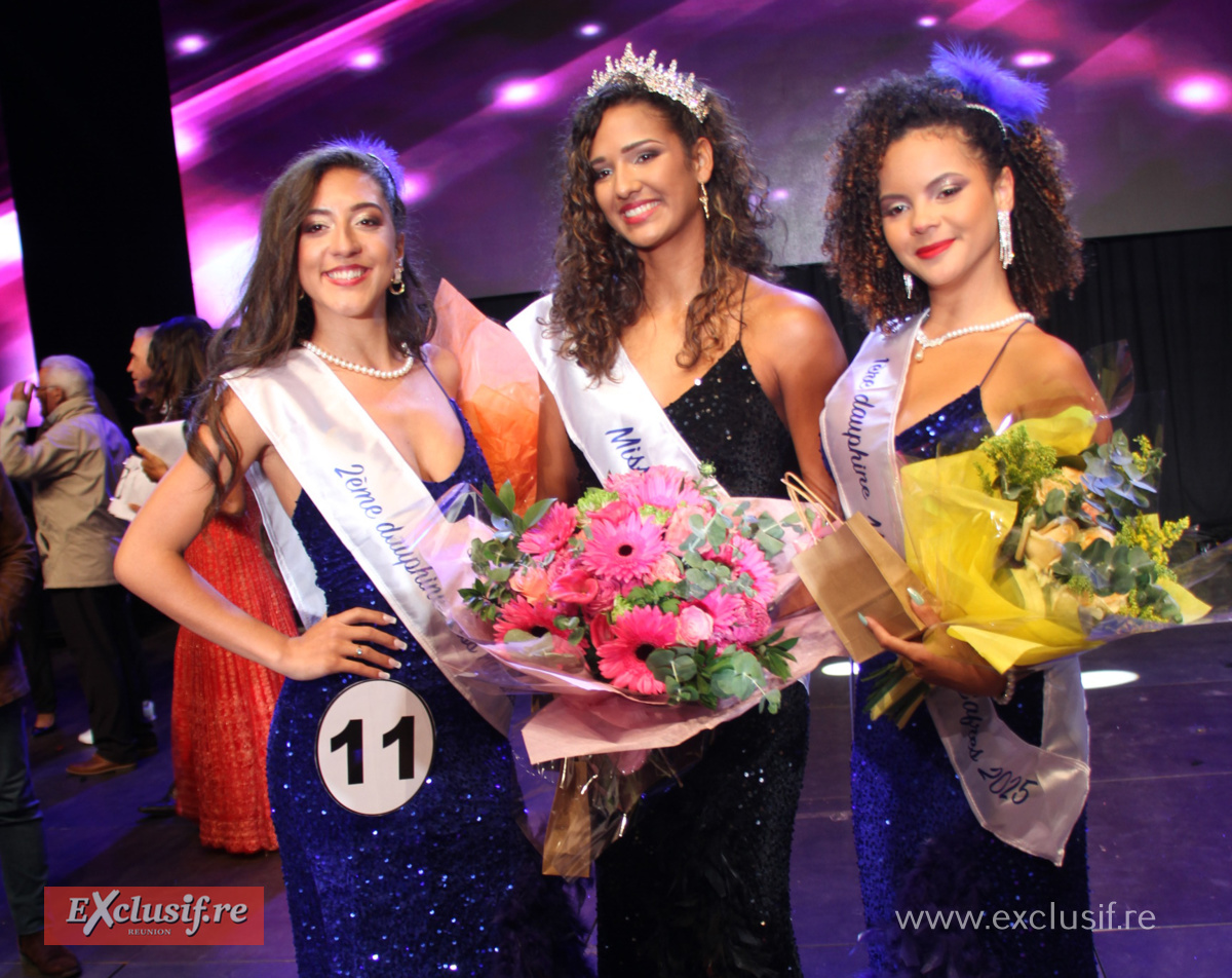 Léa Bègue, 2ème dauphine, Alycia Taochy, Miss Plaine des Cafres 2025, et Vitaline De Boisvilliers, 1ère dauphine