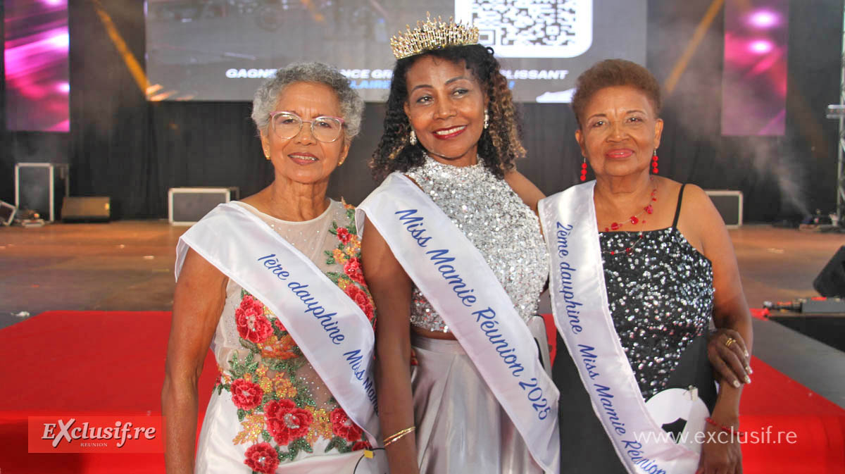 Georgette Hubert (Saint-Pierre), 1ère dauphine, Amina Castel (Saint-Denis), Miss Mamie Réunion 2025, et Claudette Hamon (Etang-Salé), 2ème dauphine